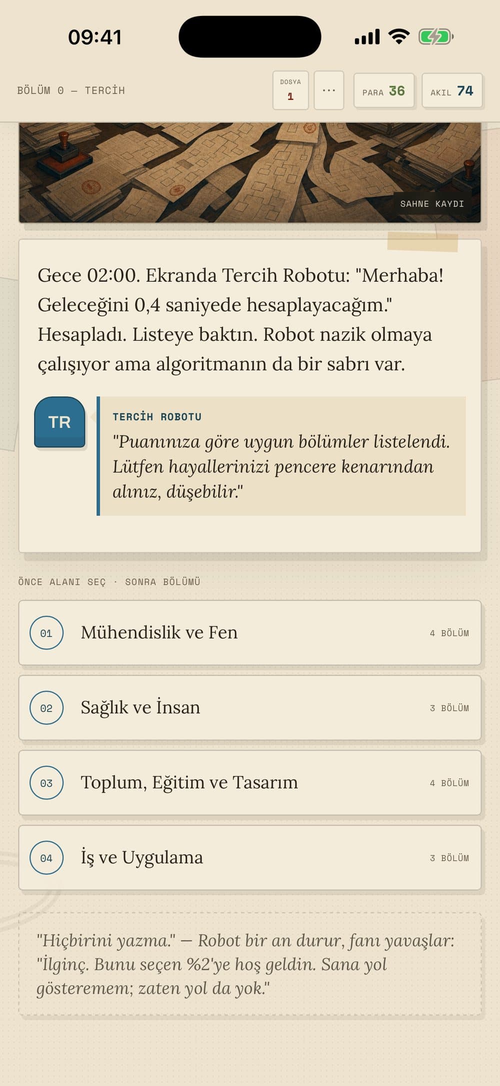 Dosya No: Hayat — choosing a university major