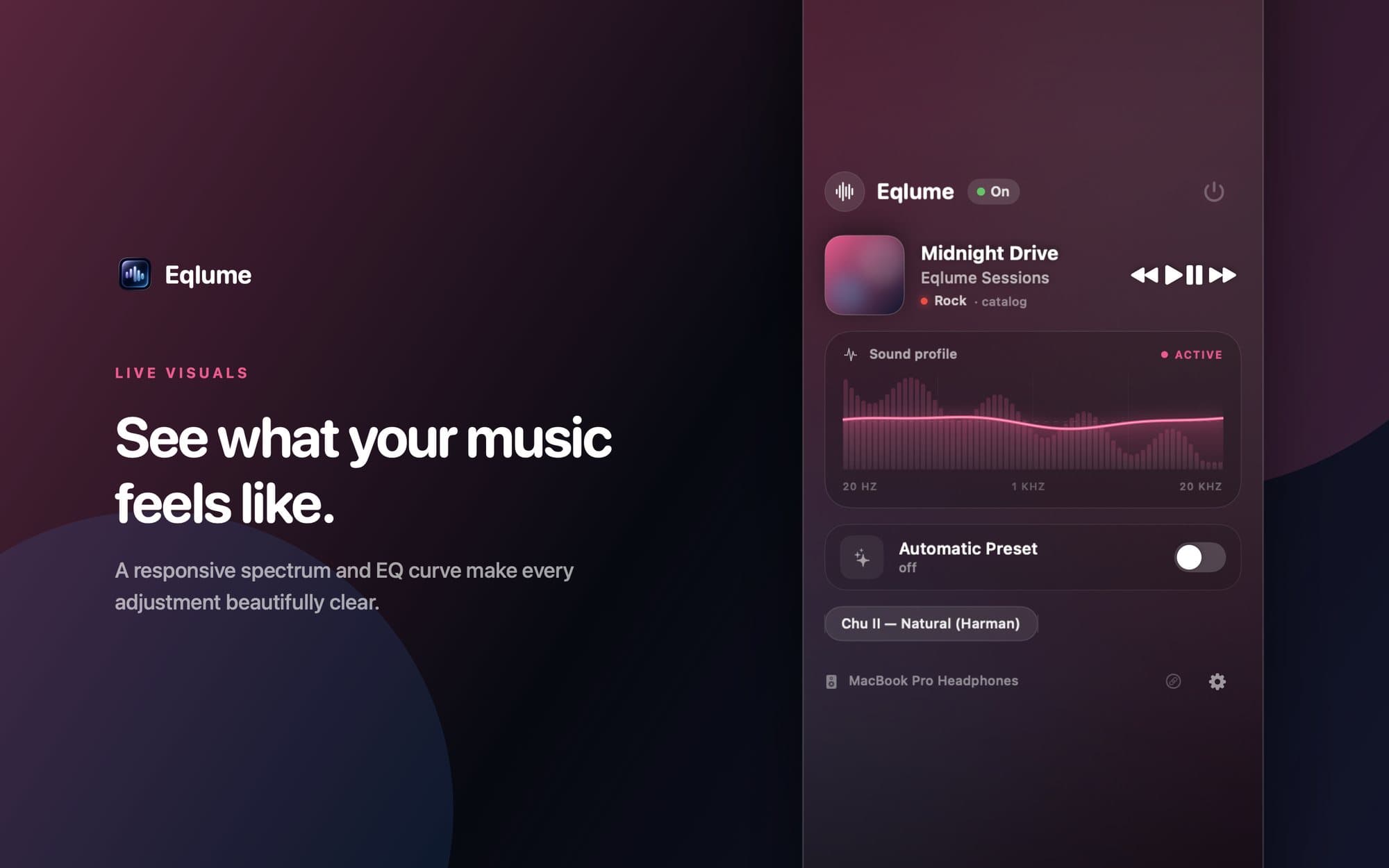 EqLume — a live spectrum and EQ curve