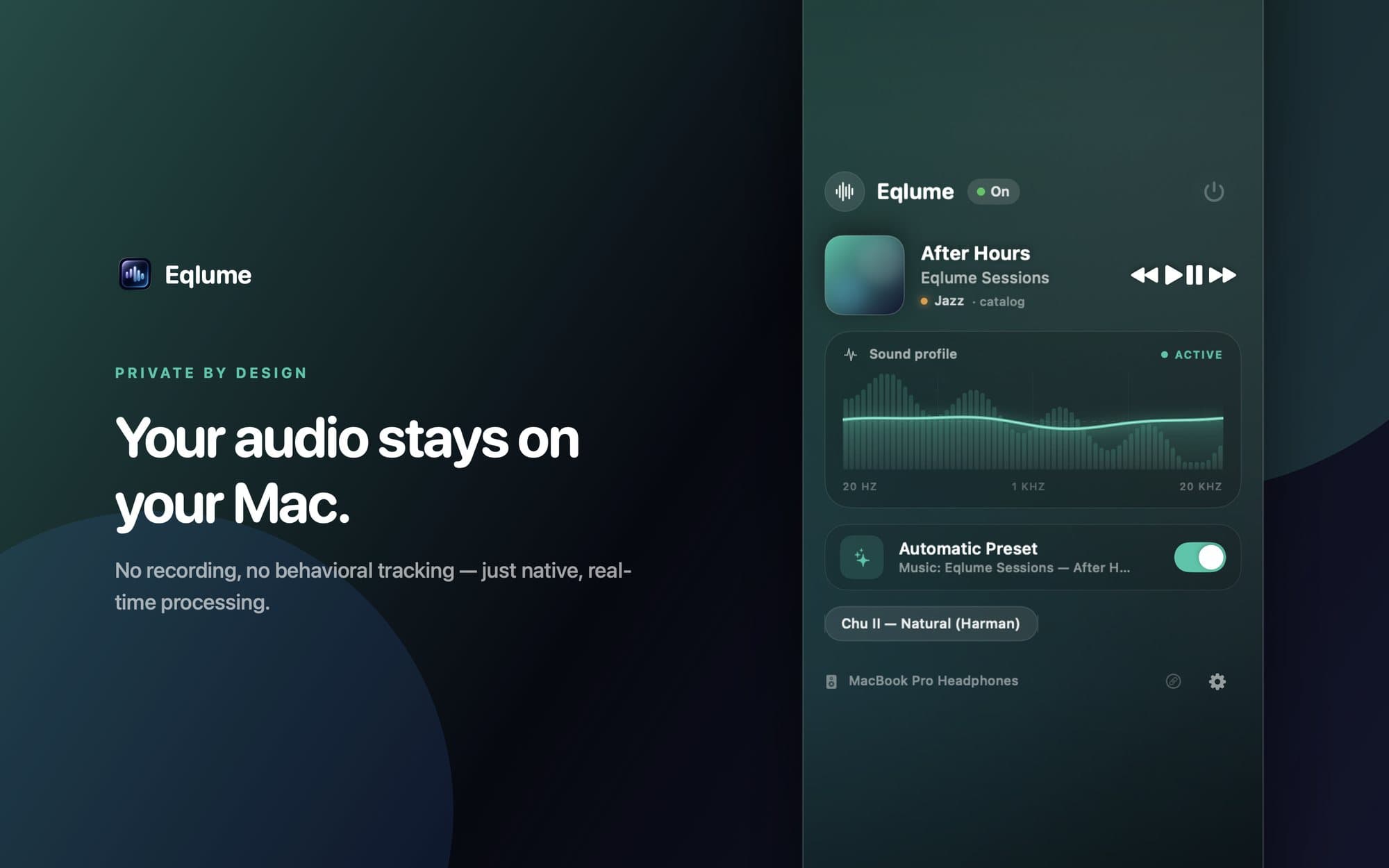 EqLume — your audio stays on your Mac