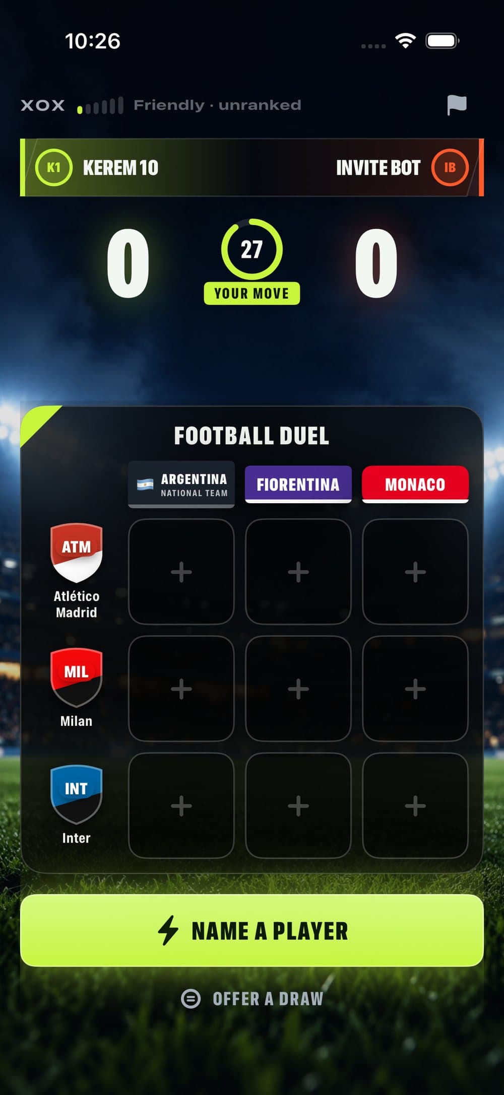 FK Duel — a grid duel in progress